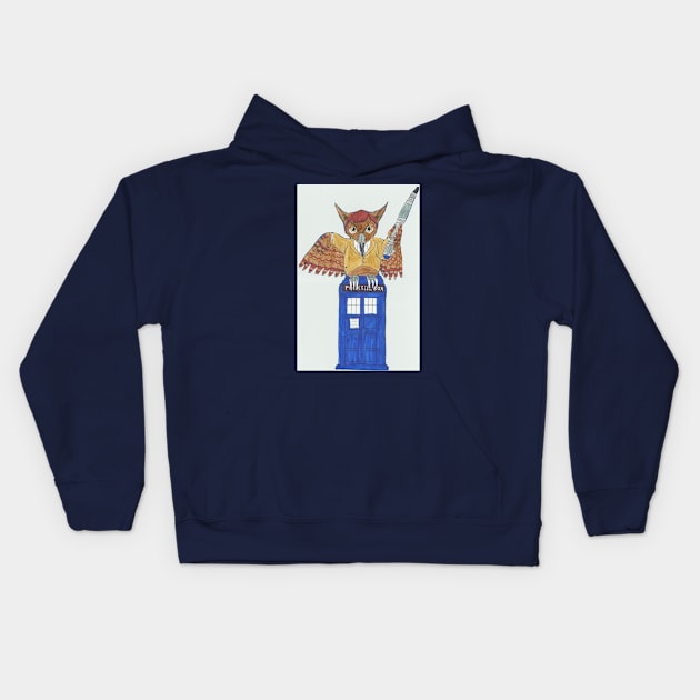 Dr.Who whoooo Wise Owl Kids Hoodie by RabbitQueen